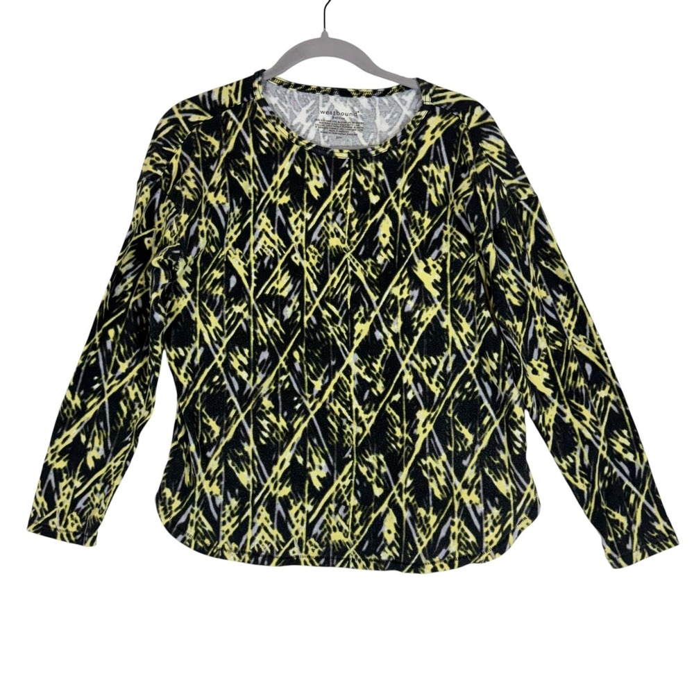 Westbound Shirt Womens PM Black Geometric Crewneck Long Sleeve Stretch Jersey